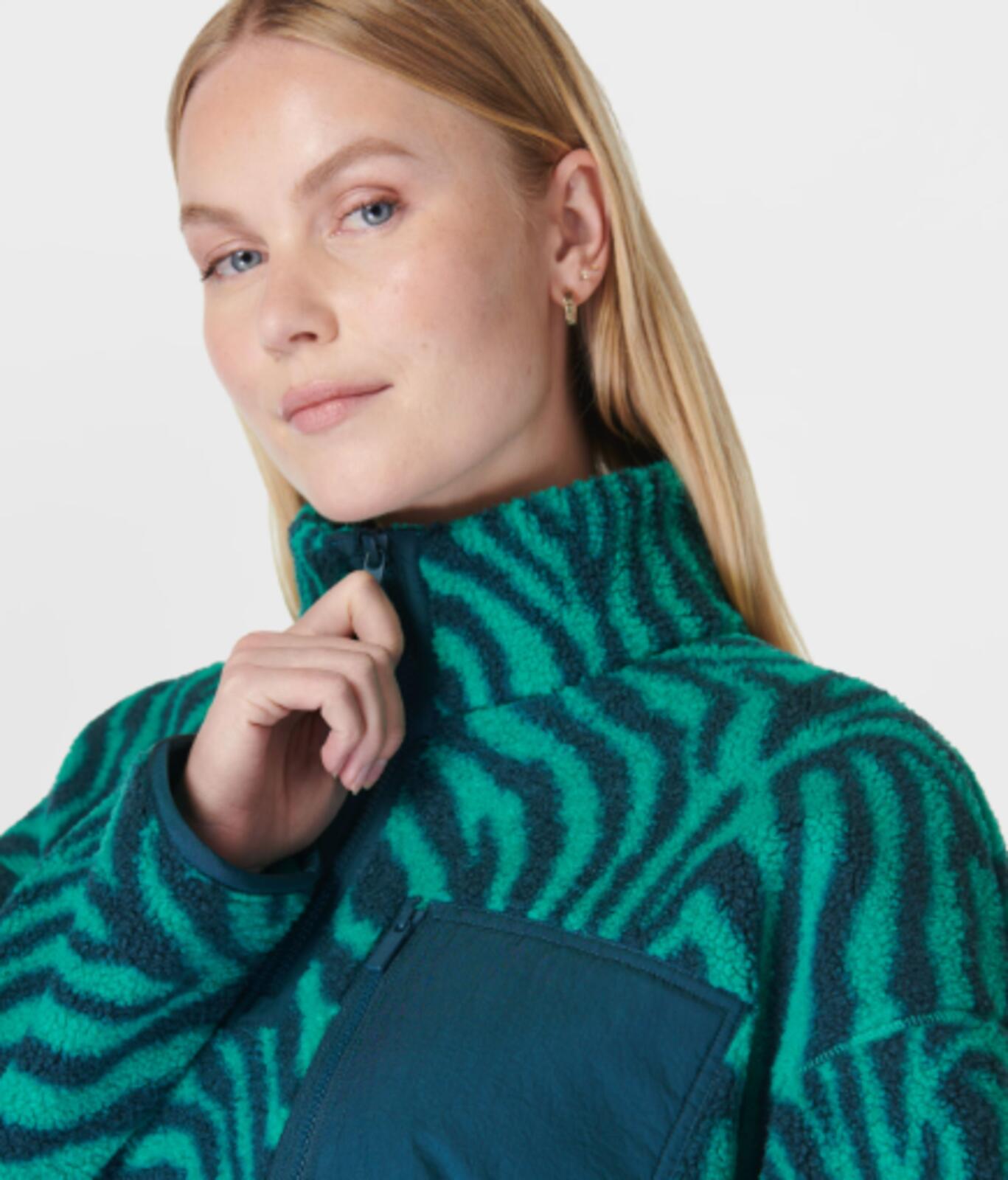 Sweaty Betty Women's Karma Half-Zip Printed Fleece Top - Green Zebra