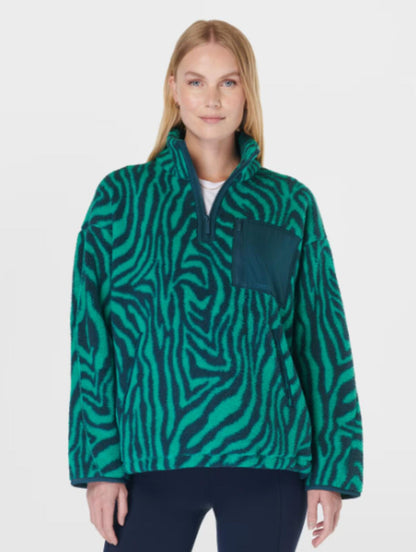 Sweaty Betty Women's Karma Half-Zip Printed Fleece Top - Green Zebra