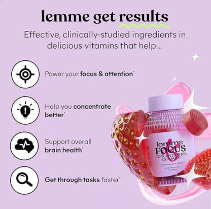Lemme Focus Gummies - Brain Health & Concentration Support - Strawberry Flavored - 50ct