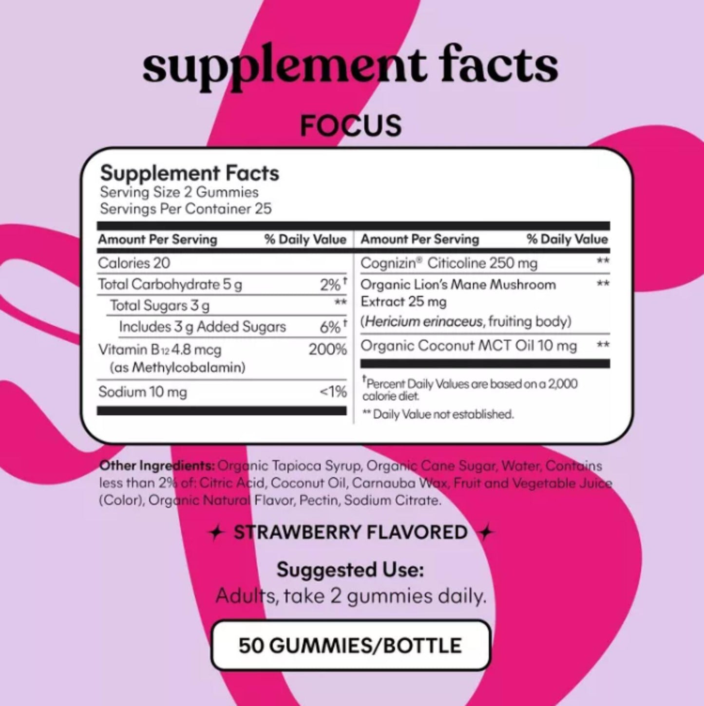 Lemme Focus Gummies - Brain Health & Concentration Support - Strawberry Flavored - 50ct