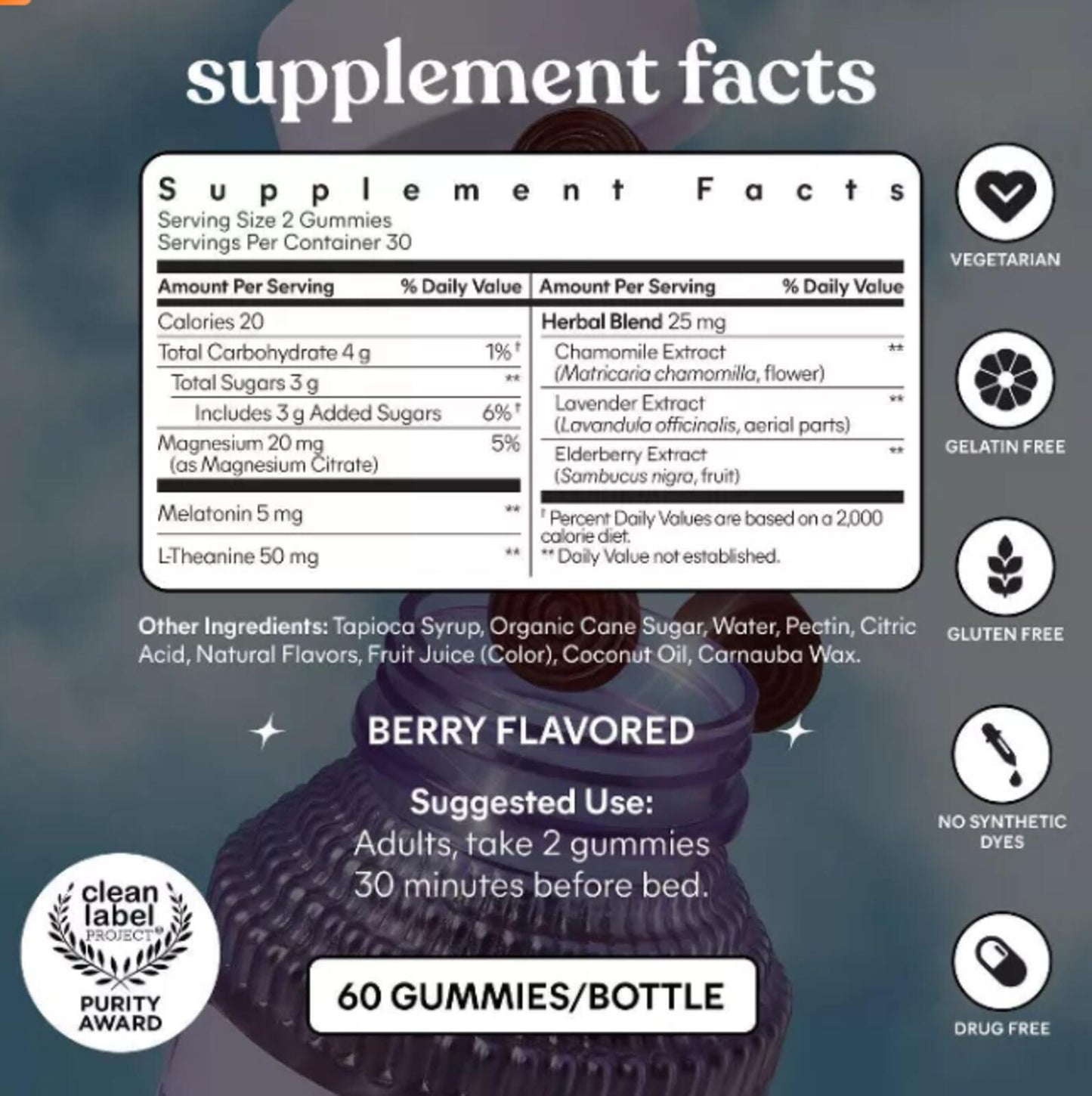 Lemme Sleep Gummies: Deep Slumber Aid with 5 mg Melatonin, Magnesium & L-Theanine - Berry 60ct