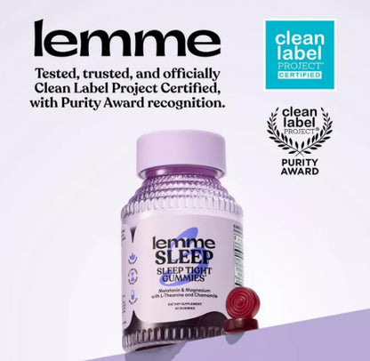 Lemme Sleep Gummies: Deep Slumber Aid with 5 mg Melatonin, Magnesium & L-Theanine - Berry 60ct