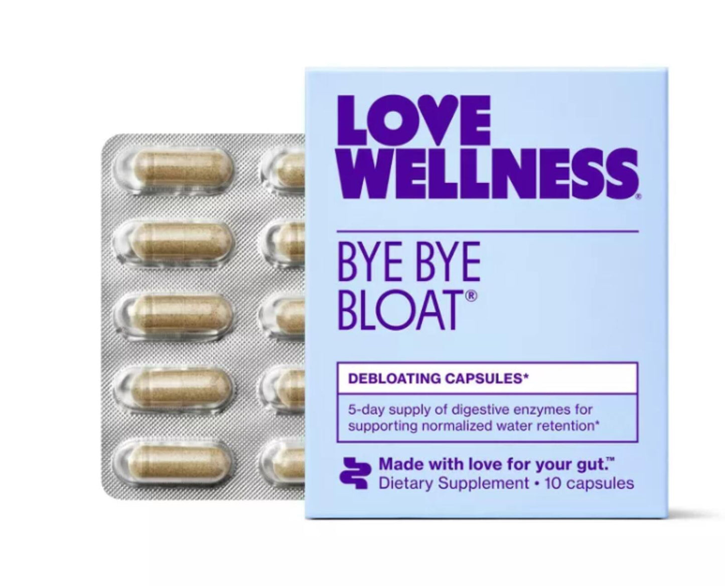 Love Wellness Bye Bye Bloat Vitamins - 10ct: Capsule, Multivitamins, Unflavored