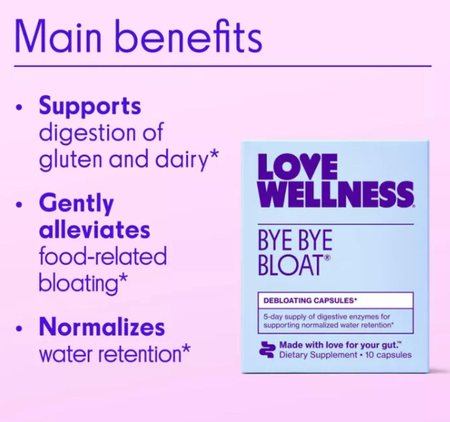 Love Wellness Bye Bye Bloat Vitamins - 10ct: Capsule, Multivitamins, Unflavored