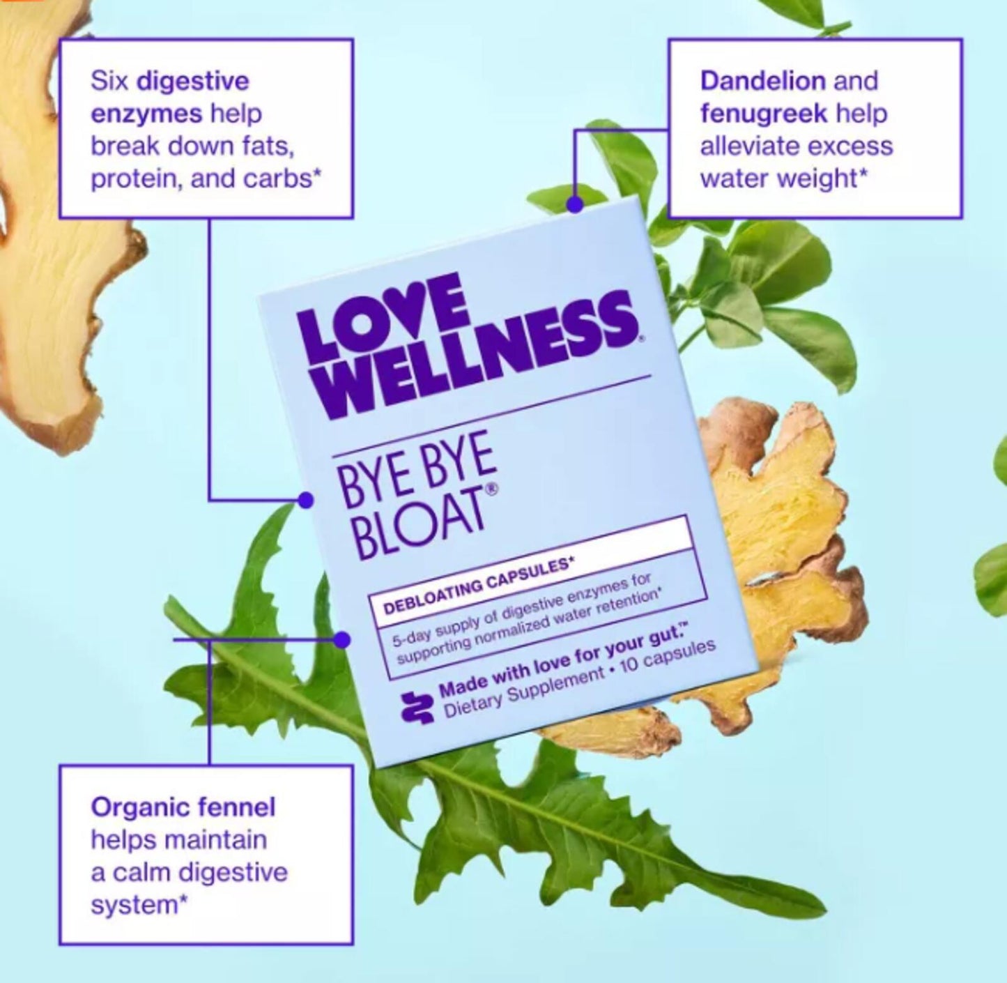 Love Wellness Bye Bye Bloat Vitamins - 10ct: Capsule, Multivitamins, Unflavored
