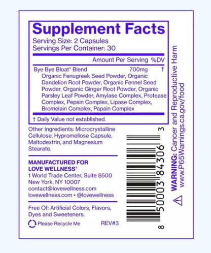 Love Wellness Bye Bye Bloat Vitamins - 10ct: Capsule, Multivitamins, Unflavored