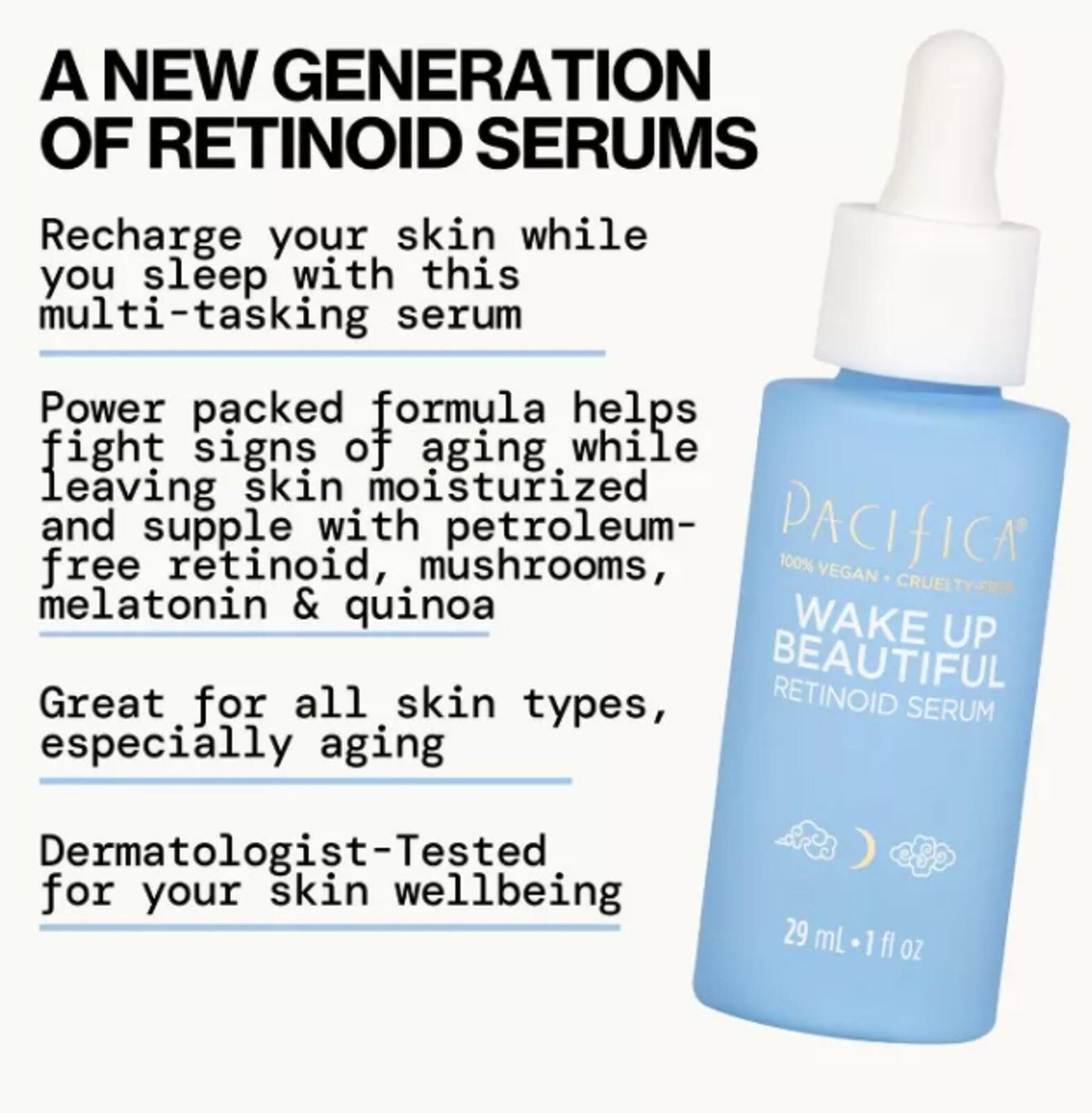 Pacifica Wake Up Beautiful Retinoids Face Serum - 1 fl oz: Paraben-Free, Vegan, With Hyaluronic Acid, For Normal & Mature Skin