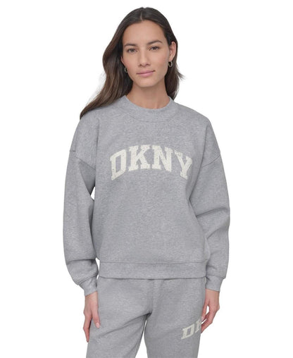 Dkny Sport Women's Rhinestone Logo Crewneck Top - Pearl Grey Heather
