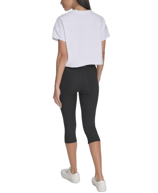 Calvin Klein Performance Women's French Terry 2-Tone Logo Crop T-Shirt - Wh Blue Su