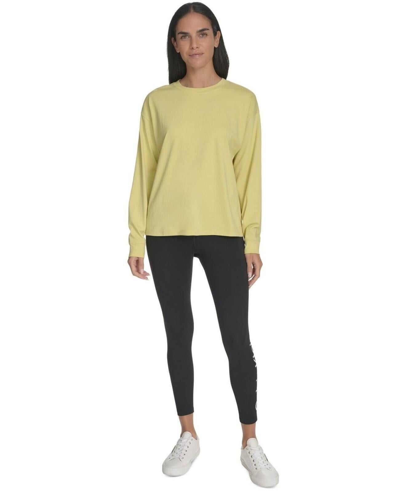 Calvin Klein Performance Women's Long-Sleeve Crewneck T-Shirt - Muted Lime