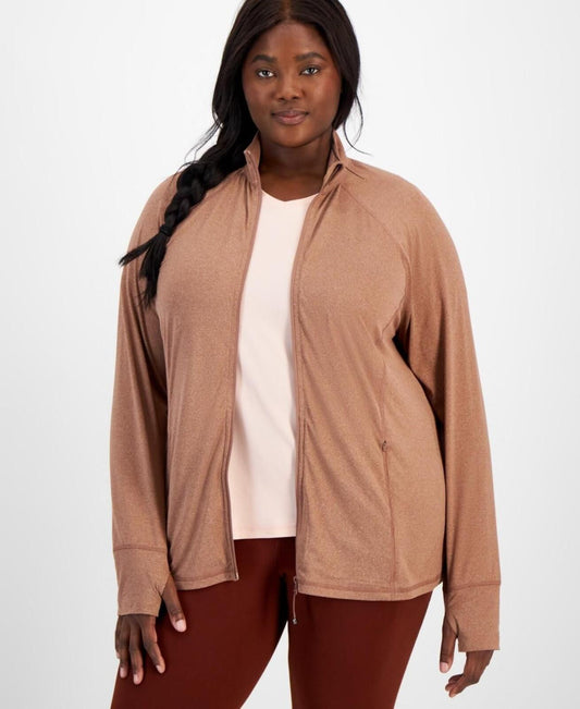 ID Ideology Plus Size Zip-Front Long Sleeve Jacket - Cinnamon Sand