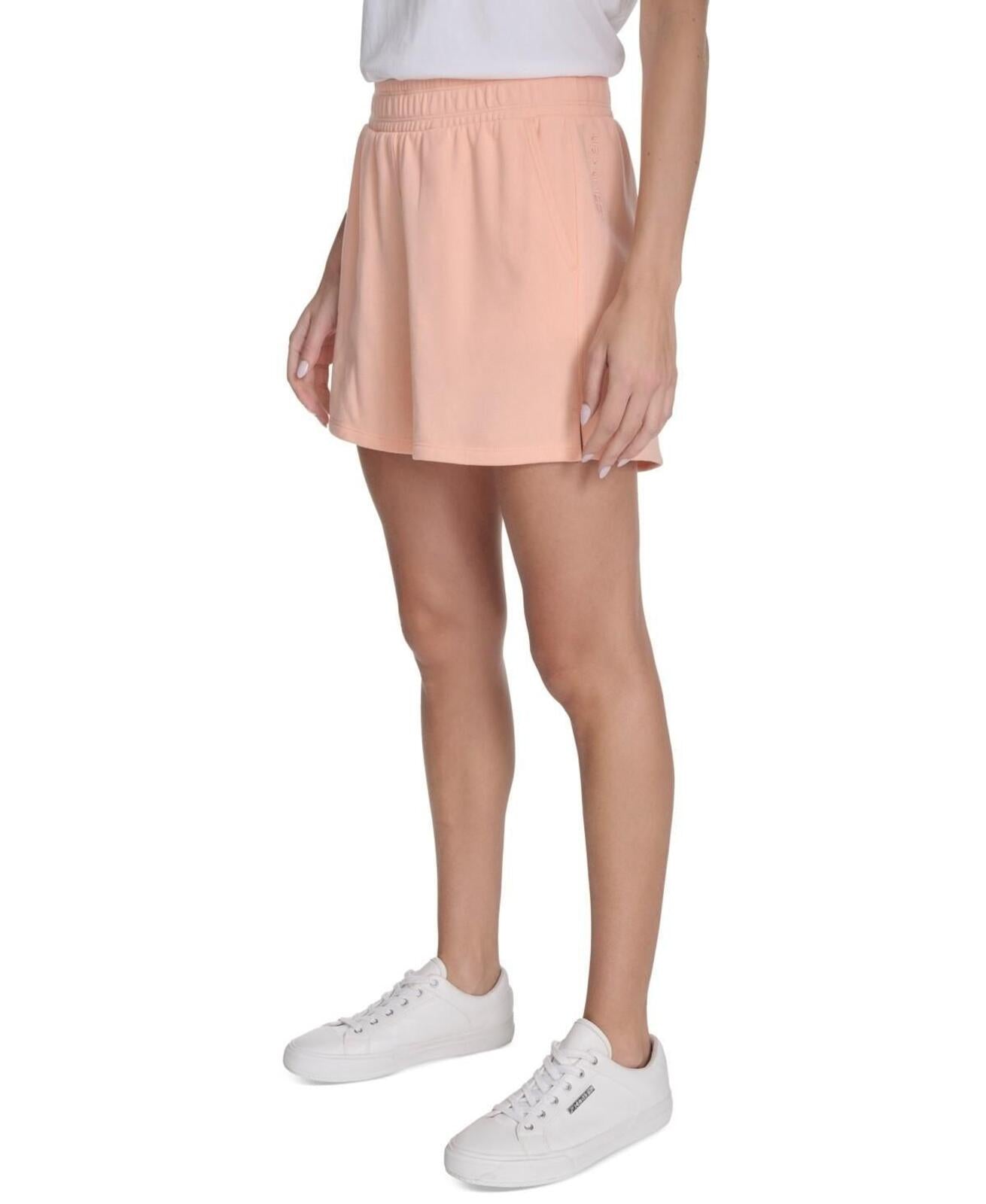 Calvin Klein Performance Women's French Terry Smocked-Waist Shorts - Peach Nectar