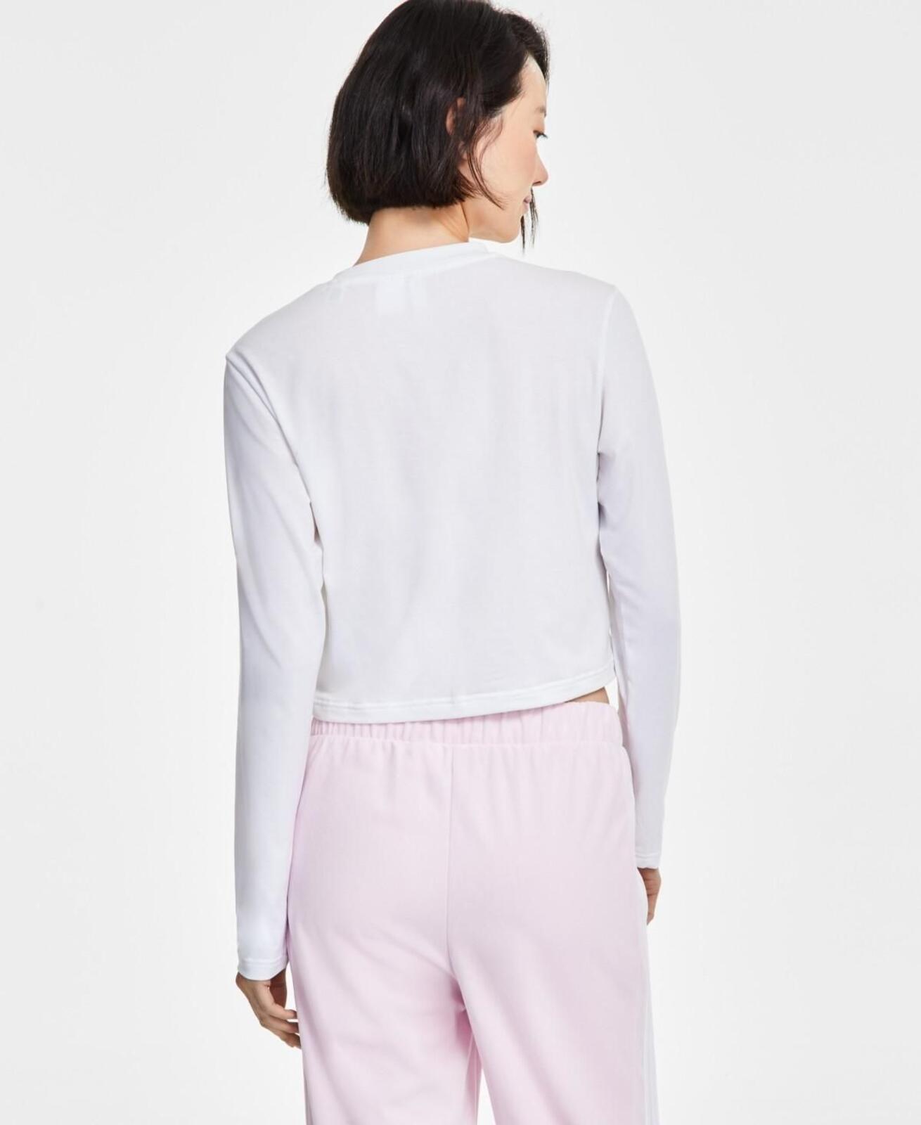 Adidas Women's Y2K Glam Embellished Logo Cropped Long Sleeve T-Shirt - White