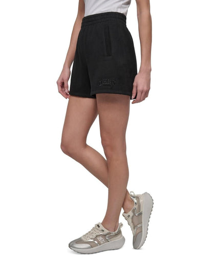 Dkny Sport Women's Varsity Embroidered Logo Smocked 4" Shorts - Black