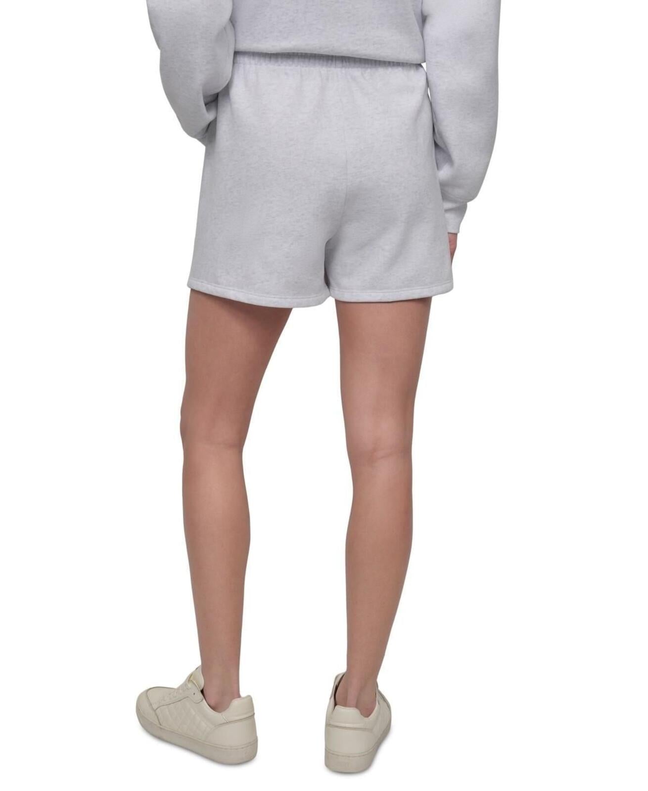 Dkny Sport Women's Varsity Embroidered Logo Smocked 4" Shorts - Optic Heather