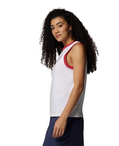 Columbia Women's Rolling Bend Graphic Ringer Tank Top - White, Elevated Patriot