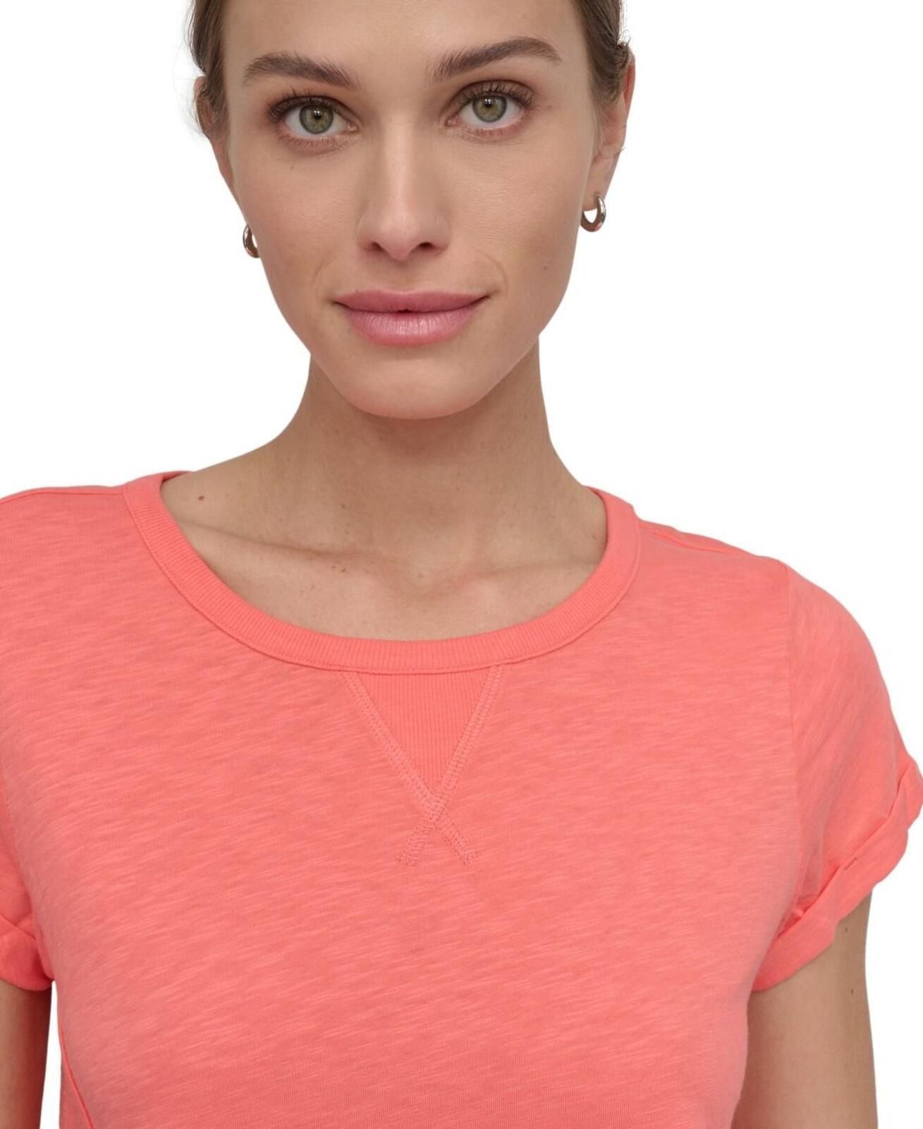 Dkny Sport Women's V-Inset Roll-Sleeve T-Shirt - Coral Crush