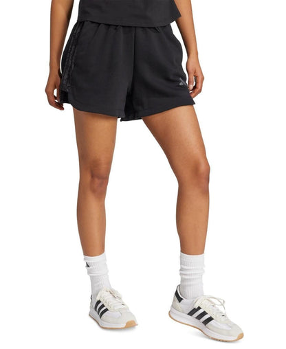 Adidas Women's French Terry Printed 3-Stripes Shorts - Black - S
