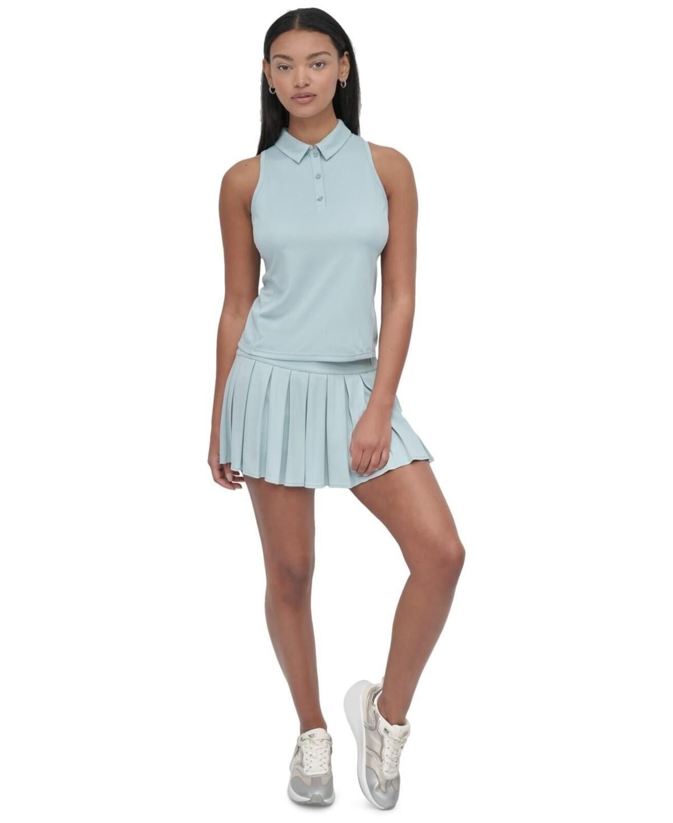 Dkny Sport Women's Court Pique Knit Racerback Polo Tank Top - Mineral