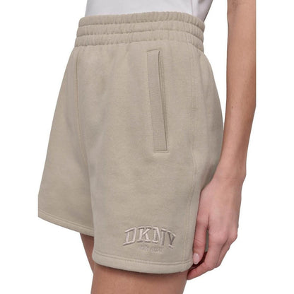 Dkny Sport Women's Varsity Embroidered Logo Smocked 4" Shorts - Pebble