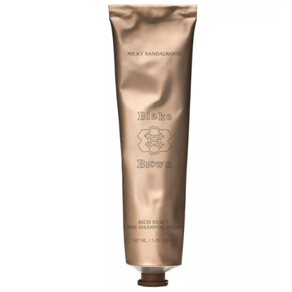 Single tube of Blake Brown Rich Reset Pre-Shampoo Mask in Milky Sandalwood fragrance, featuring brand and product details.