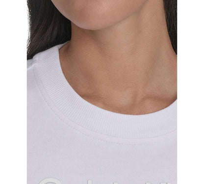 Calvin Klein Performance Women's French Terry 2-Tone Logo Crop T-Shirt - Wh Blue Su