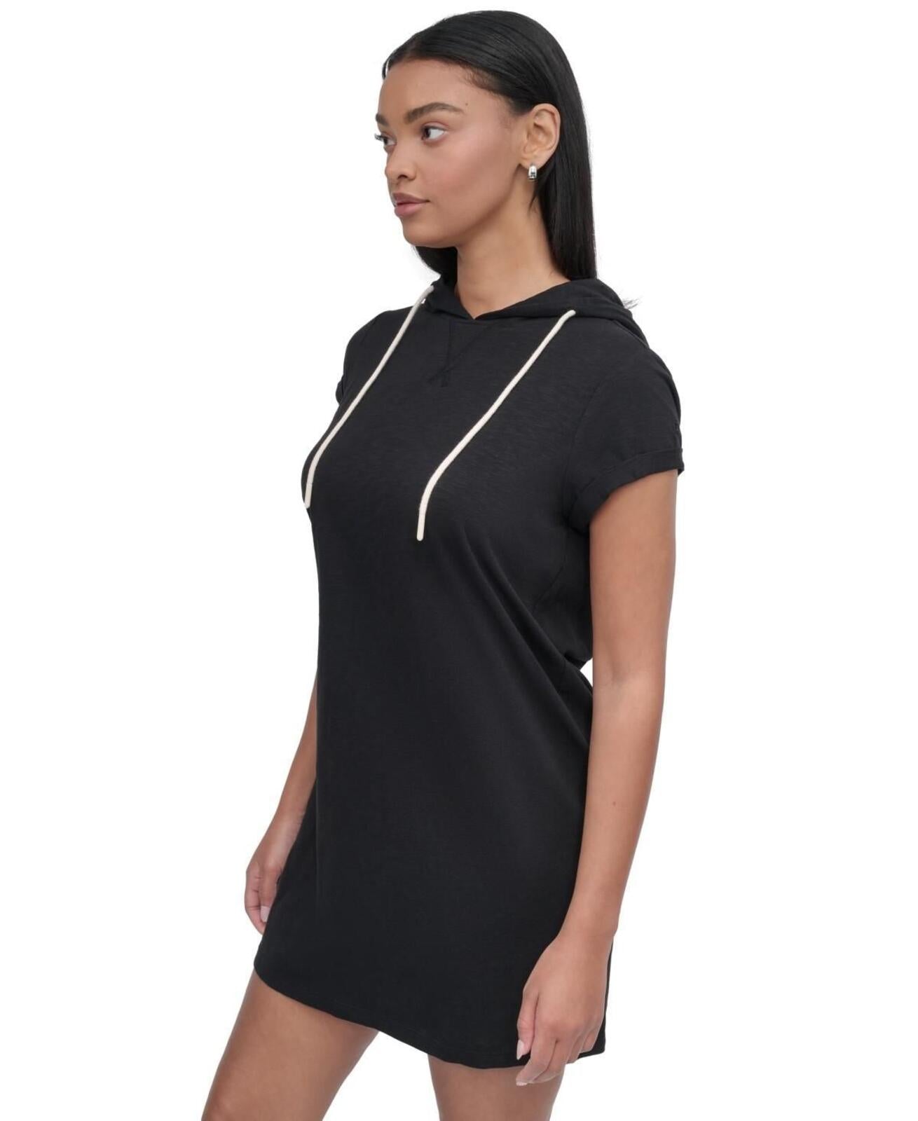 Dkny Sport Women's Roll-Sleeve Hooded Sneaker Dress - Black