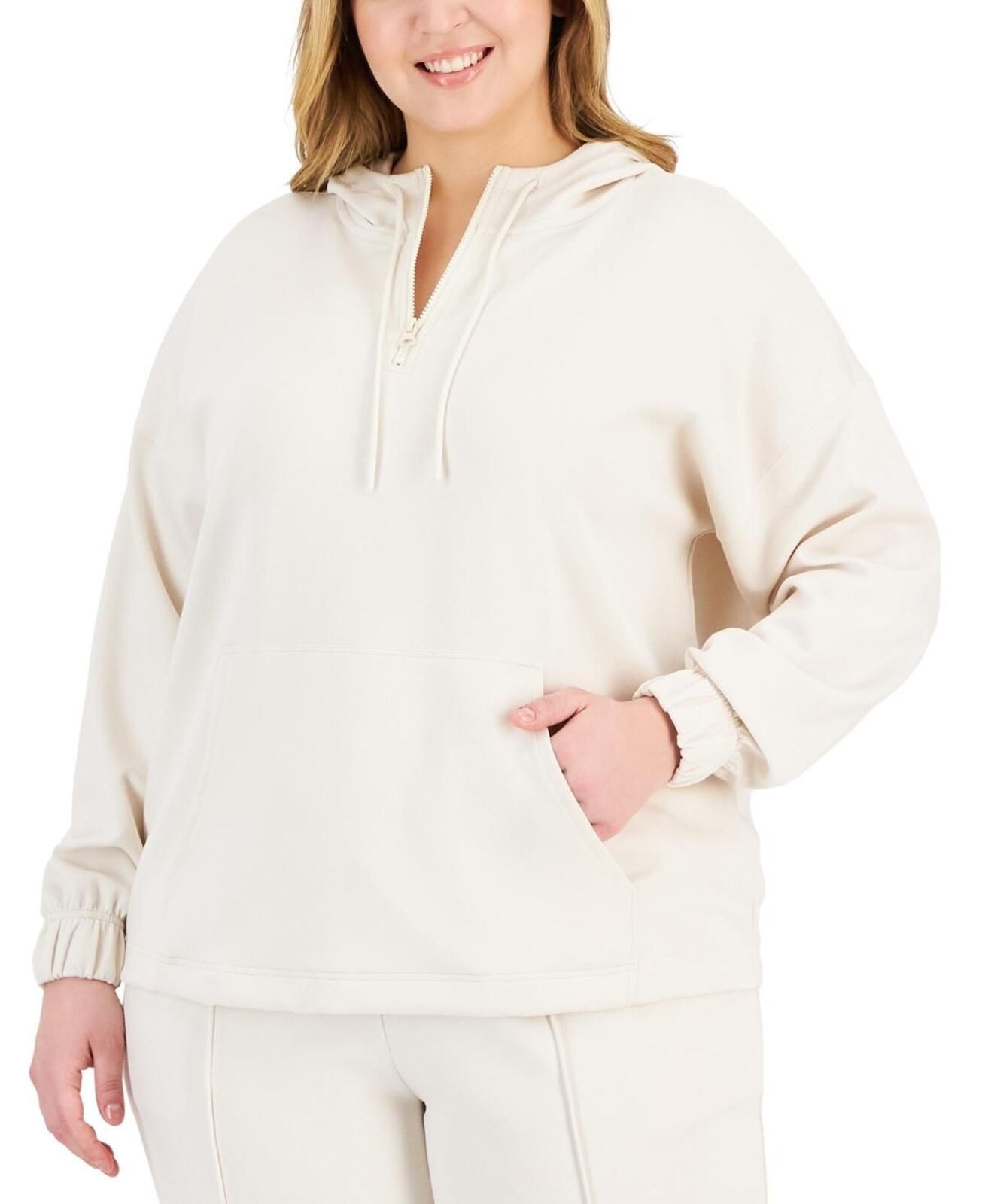 ID Ideology Plus Size Quarter Zip Hooded Sweatshirt - Antique Ivory