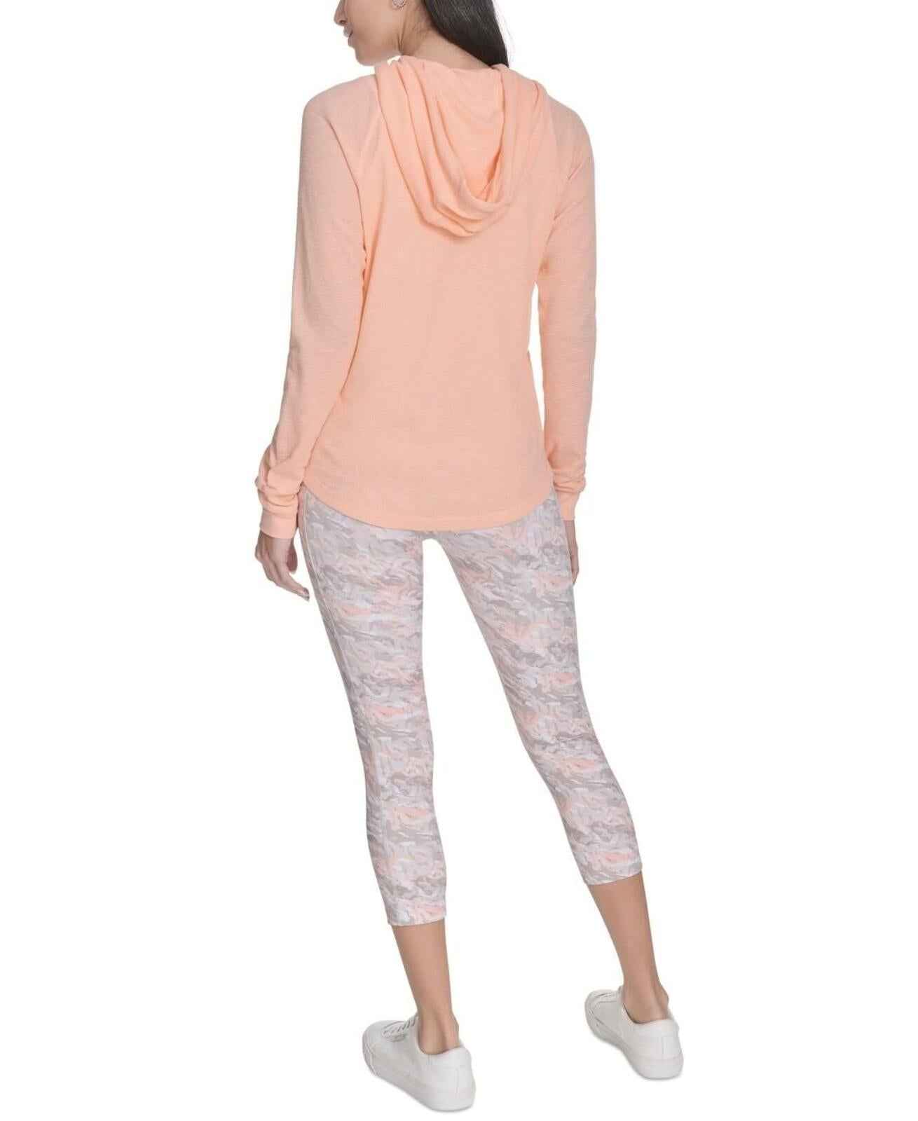 Calvin Klein Performance Ruched-Sleeve Zip Hoodie - Peach Nectar