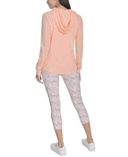 Calvin Klein Performance Ruched-Sleeve Zip Hoodie - Peach Nectar