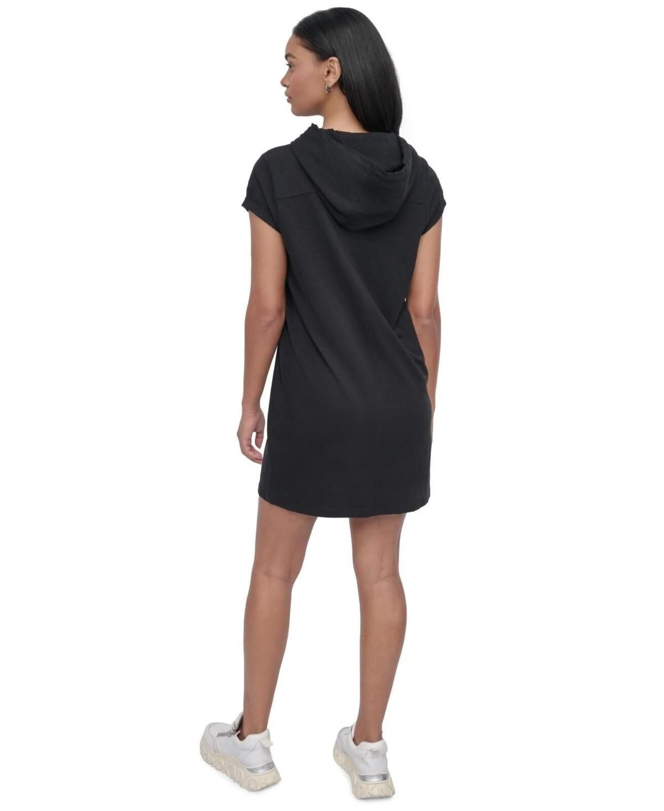 Dkny Sport Women's Roll-Sleeve Hooded Sneaker Dress - Black