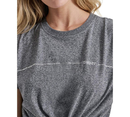 Dkny Sport Women's Rhinestone Stripe Knot T-Shirt - Black Heather