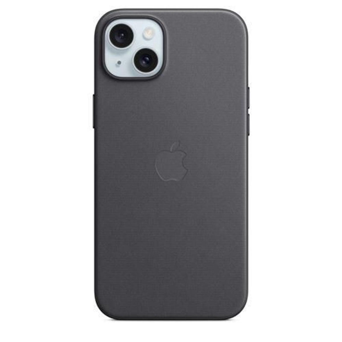 Black Apple iPhone 15 Fine Woven Case shown from the back with camera cutout.
