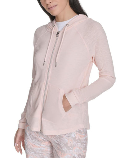 Calvin Klein Performance Ruched-Sleeve Zip Hoodie - Cloud Pink