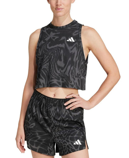 Adidas Women Printed Climacool Cropped Tank Top - Black Gray - XL