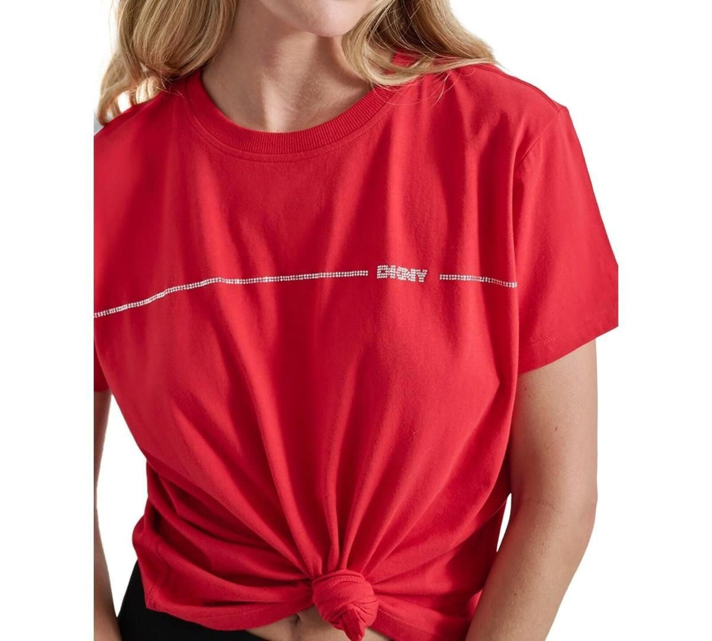 Dkny Sport Women's Rhinestone Stripe Knot T-Shirt - Red Light