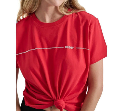 Dkny Sport Women's Rhinestone Stripe Knot T-Shirt - Red Light