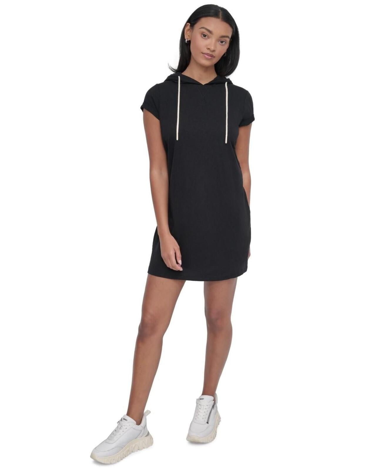 Dkny Sport Women's Roll-Sleeve Hooded Sneaker Dress - Black