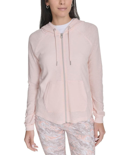 Calvin Klein Performance Ruched-Sleeve Zip Hoodie - Cloud Pink