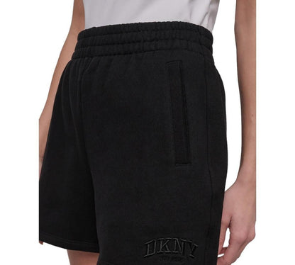 Dkny Sport Women's Varsity Embroidered Logo Smocked 4" Shorts - Black
