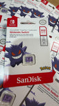 SanDisk 512GB microSDXC card packaging featuring Pokemon Gengar and Nintendo Switch branding.