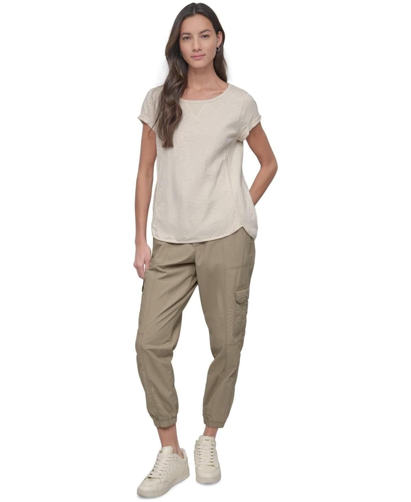 Dkny Sport Women's V-Inset Roll-Sleeve T-Shirt - Light City Khaki
