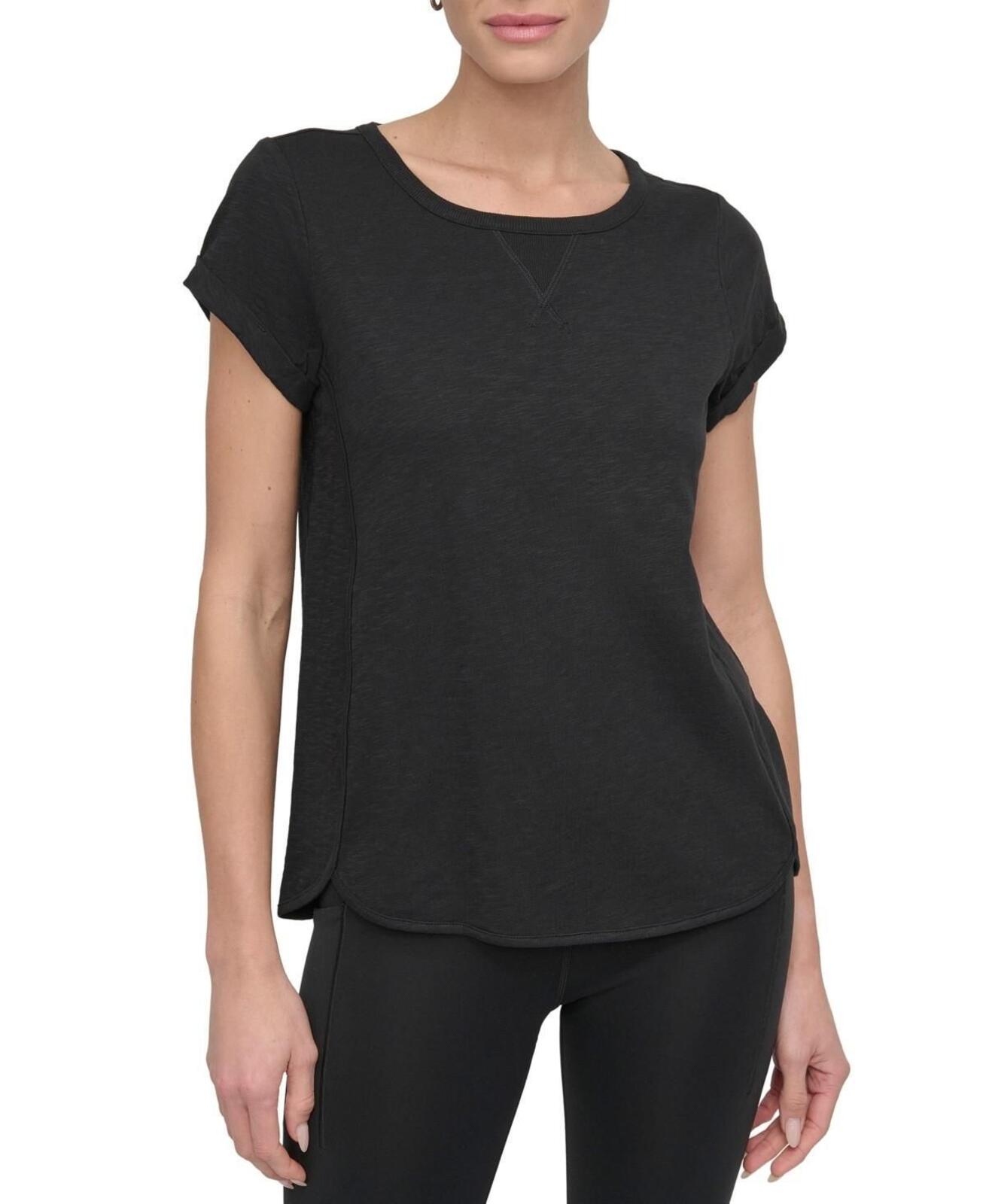 Dkny Sport Women's V-Inset Roll-Sleeve T-Shirt - Black