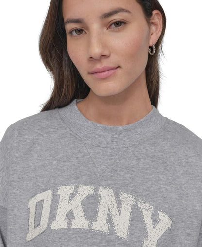 Dkny Sport Women's Rhinestone Logo Crewneck Top - Pearl Grey Heather