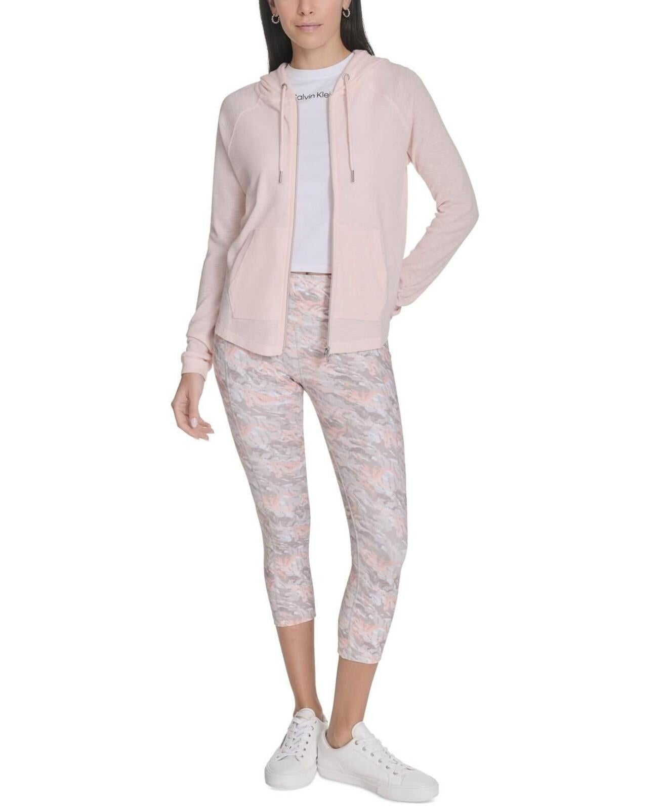 Calvin Klein Performance Ruched-Sleeve Zip Hoodie - Cloud Pink
