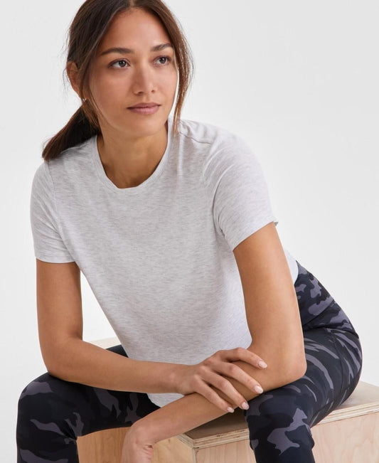 ID Ideology Women's Short-Sleeve Crewneck Knit T-Shirt - Silver Heather
