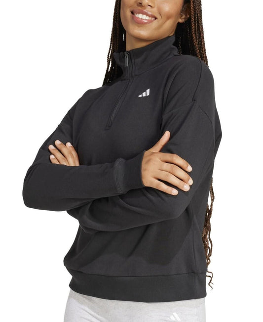 Adidas French Terry Quarter Zip Pullover, Medium, Black