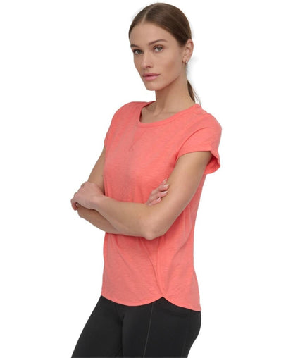 Dkny Sport Women's V-Inset Roll-Sleeve T-Shirt - Coral Crush
