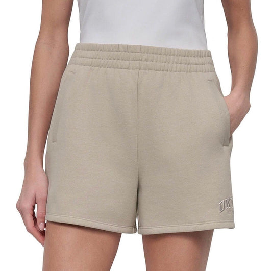 Dkny Sport Women's Varsity Embroidered Logo Smocked 4" Shorts - Pebble