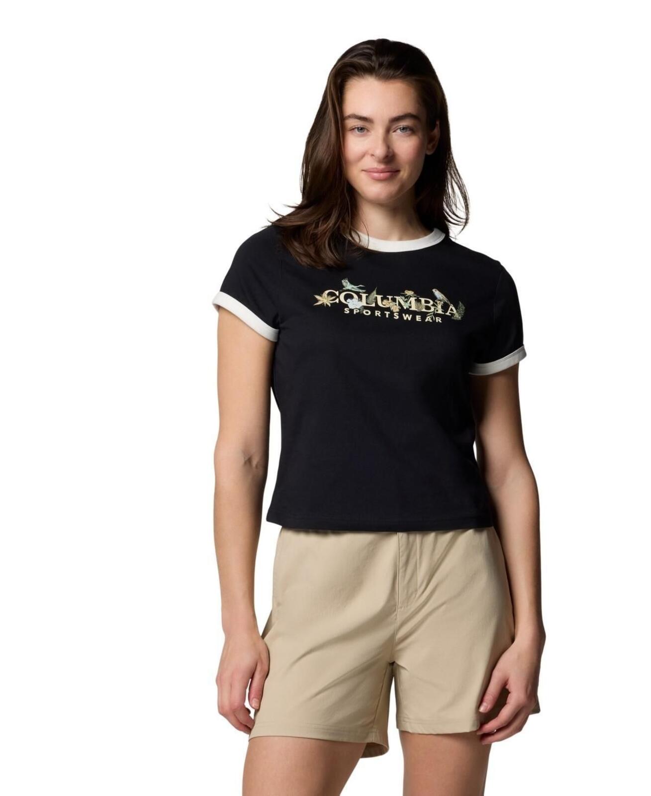 Columbia Women's Rolling Bend Graphic Ringer Top - Black, Outback Critters